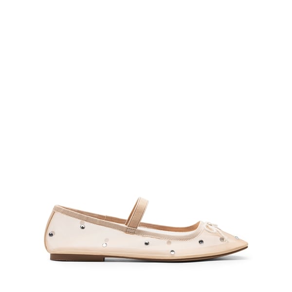 Sheer Mesh Rhinestones Ballet Flats - CREAM - 1